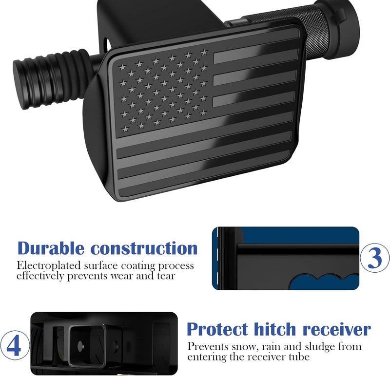OGYE Heavy American Flag Metal Trailer Hitch Cover for 2 Inch Receivers (with 5/8-inch Pin Diameter Trailer Hitch Lock,Black) - Image 3